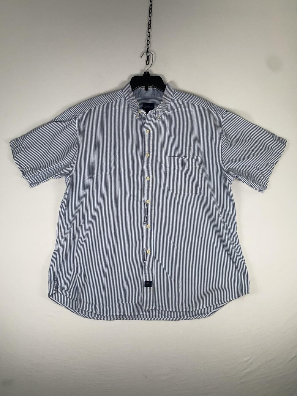 Catalina Shirt Mens XL Blue Striped Short Sleeve Button Up Cotton Casual Pocket
